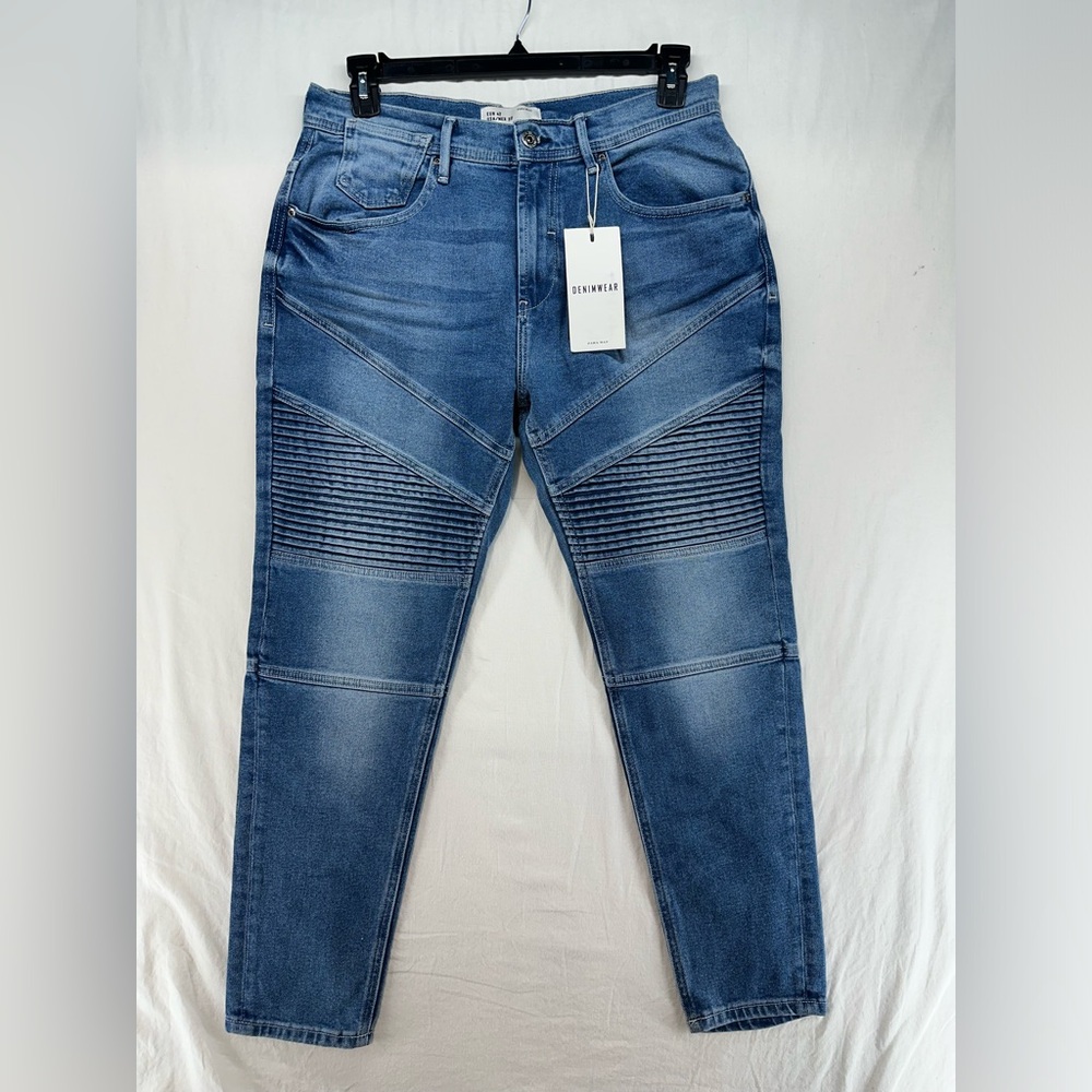 Zara Man Denim Collection Size 32 Blue Biker Moto Skinny Jeans New With Tags